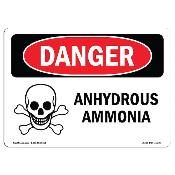 Signmission OSHA Danger Sign, 7" Height, 10" Width, Rigid Plastic, Anhydrous Ammonia, Landscape, L-1028 OS-DS-P-710-L-1028 - main